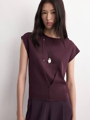 Mango Red Knitted Wide Leg Trousers - Image 4 of 5