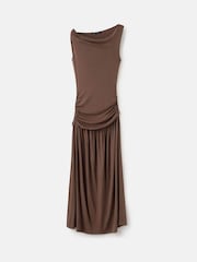 Mango Brown Fallen Shoulder Drop Waist Maxi Dress - Image 6 of 6