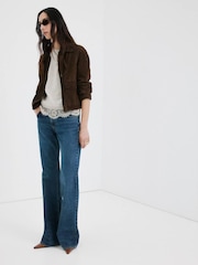 Mango Grey Lace Hem Short Sleeve Knitted Top - Image 2 of 5