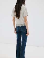 Mango Grey Lace Hem Short Sleeve Knitted Top - Image 3 of 5