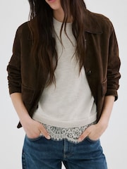 Mango Grey Lace Hem Short Sleeve Knitted Top - Image 4 of 5