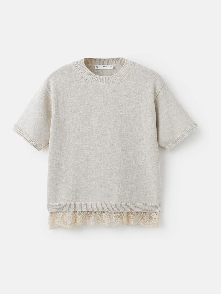 Mango Grey Lace Hem Short Sleeve Knitted Top - Image 5 of 5