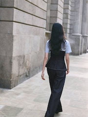 Mango Blue Strapless Bandeau Button Up Denim Top - Image 3 of 6