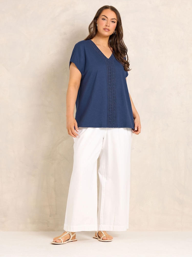 Evans Navy Blue Crochet Trim Top - Image 2 of 5 Evans Navy Blue Crochet Trim Top - Image 2 of 5