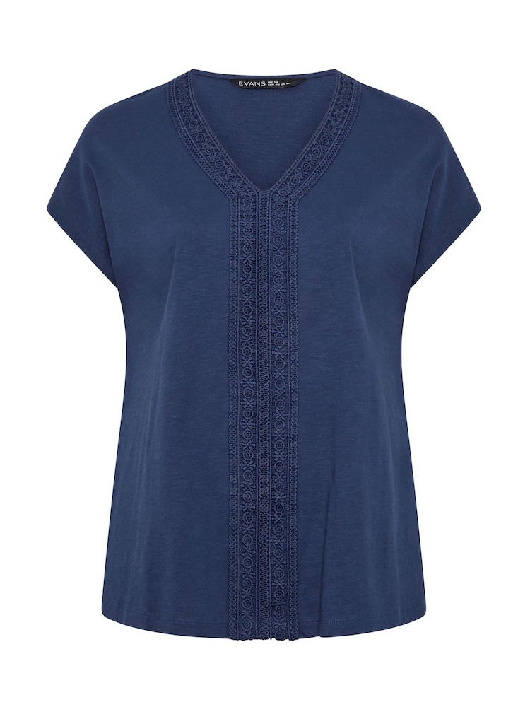 Evans Navy Blue Crochet Trim Top - Image 5 of 5 Evans Navy Blue Crochet Trim Top - Image 5 of 5