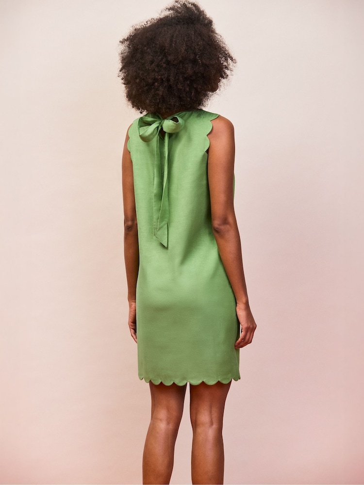 Ro&Zo Green Petite Scallop Edge Mini Dress With Linen - Image 2 of 3 Ro&Zo Green Petite Scallop Edge Mini Dress With Linen - Image 2 of 3
