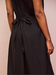 Ro&Zo Black Stripe Racer-Neck Tie Back Dress With Linen - Image 4 of 4