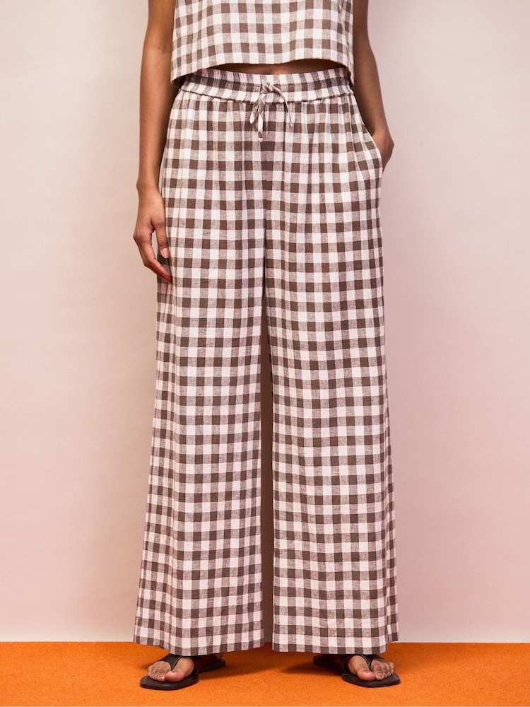 Ro&Zo Gingham Linen Blend Casual Trousers - Bild 2 von 5