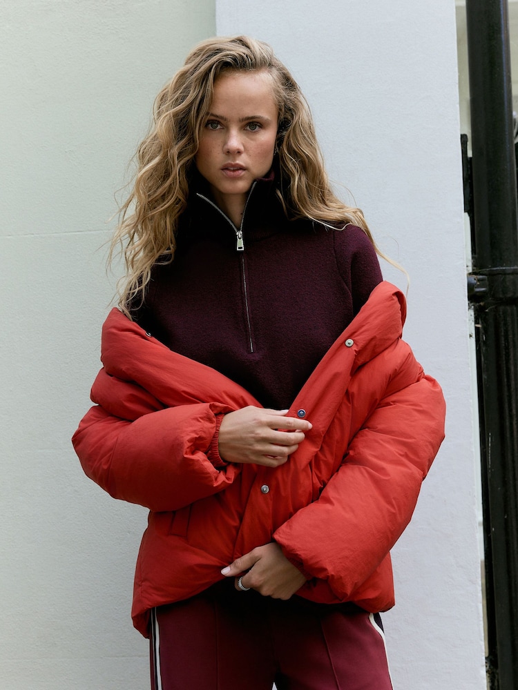 Berry Red Supersoft Funnel Zip Neck Jumper - Image 1 of 7