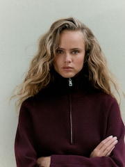 Berry Red Supersoft Funnel Zip Neck Jumper - Image 4 of 7