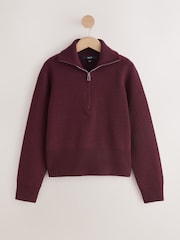 Berry Red Supersoft Funnel Zip Neck Jumper - Image 5 of 7