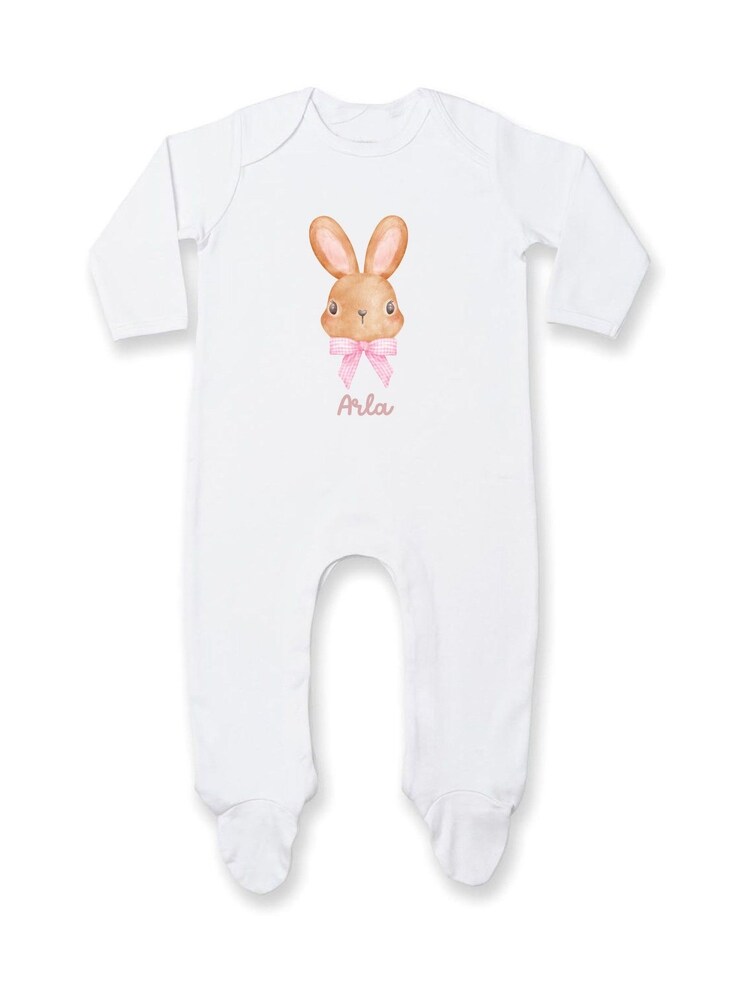 Koko Blossom White Personalised Bunny Bow Sleepsuit - Image 1 of 1 Koko Blossom White Personalised Bunny Bow Sleepsuit - Image 1 of 1