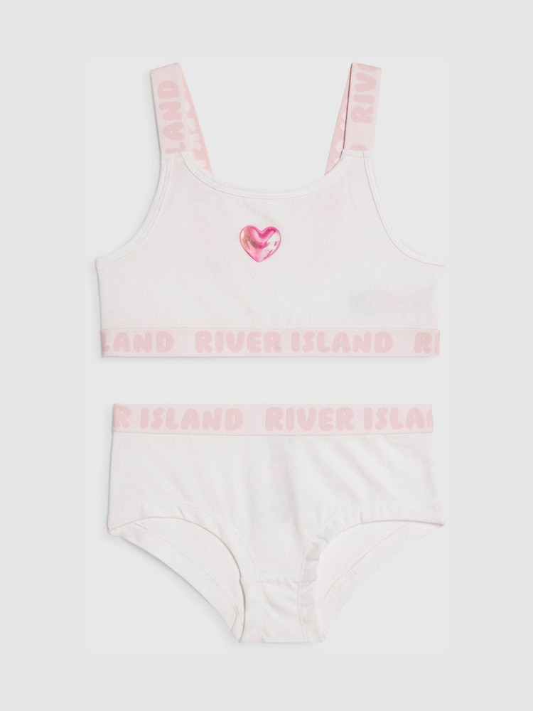 River Island White Strappy Crop Top & Briefs Set - Image 1 of 4 River Island White Strappy Crop Top & Briefs Set - Image 1 of 4