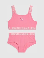River Island Pink Strappy Crop Top & Briefs Set - Image 1 of 4