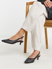 JD Williams Black Extra Wide Fit Woven Sling Back Pointed Heels - Image 1 of 4