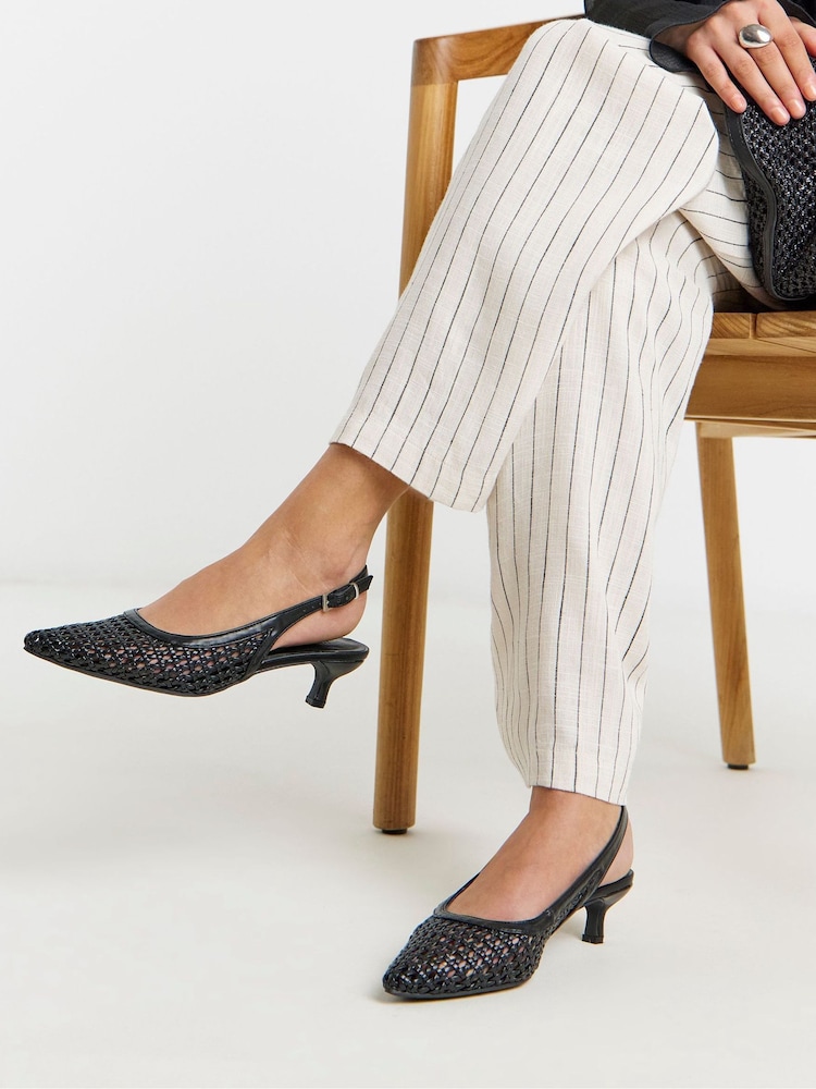 JD Williams Black Extra Wide Fit Woven Sling Back Pointed Heels - Image 1 of 4