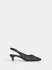 JD Williams Black Extra Wide Fit Woven Sling Back Pointed Heels - Image 2 of 4