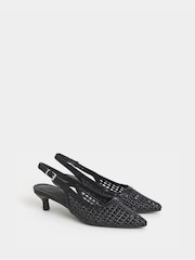 JD Williams Black Extra Wide Fit Woven Sling Back Pointed Heels - Image 3 of 4