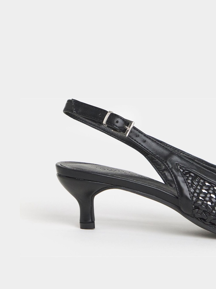 JD Williams Black Extra Wide Fit Woven Sling Back Pointed Heels - Image 4 of 4