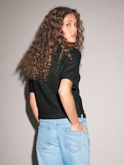 שחור - Knitted Short Sleeve Jumper - תמונה 3 מתוך 6