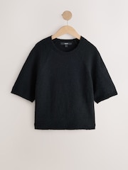 שחור - Knitted Short Sleeve Jumper - תמונה 4 מתוך 6