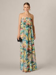Adrianna Papell Green Printed Chiffon Long Dress - Image 3 of 6
