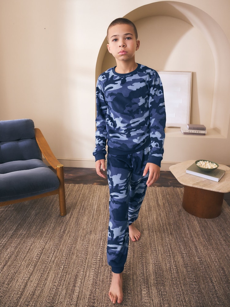 Blue Camo Printed Cosy Fleece Pyjamas (3-16yrs) - Image 1 of 7 Blue Camo Printed Cosy Fleece Pyjamas (3-16yrs) - Image 1 of 7