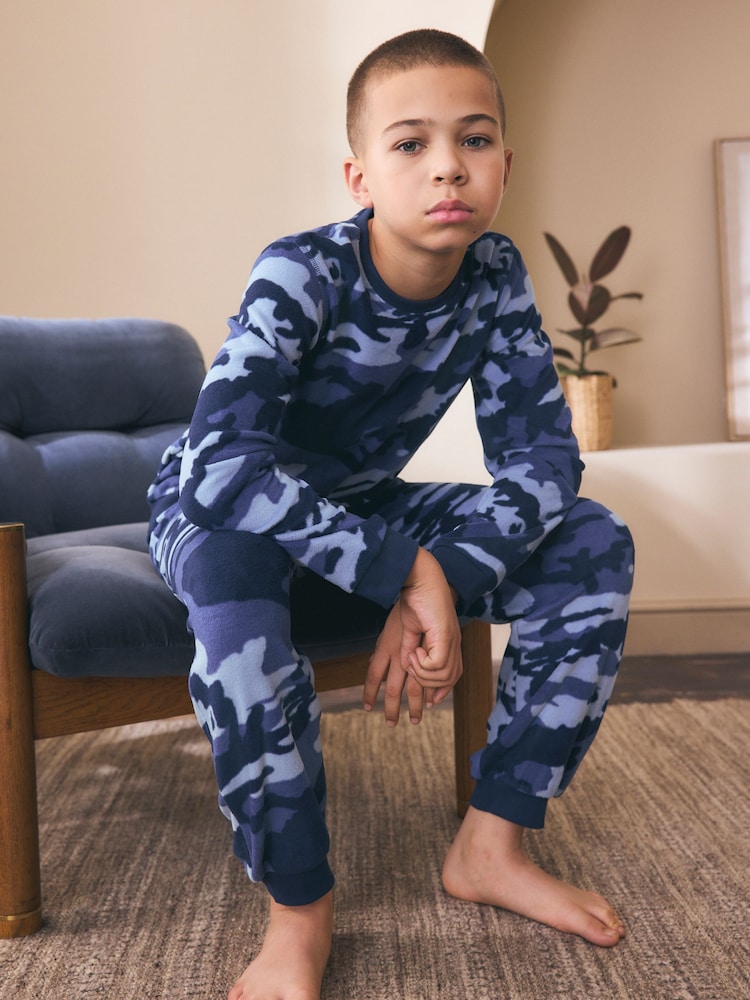 Blue Camo Printed Cosy Fleece Pyjamas (3-16yrs) - Image 2 of 7 Blue Camo Printed Cosy Fleece Pyjamas (3-16yrs) - Image 2 of 7