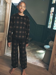 Black/Neutral Check Cosy Fleece Pyjamas Set (3-16yrs) - Image 1 of 9