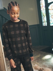 Black/Neutral Check Cosy Fleece Pyjamas Set (3-16yrs) - Image 2 of 9