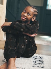 Black/Neutral Check Cosy Fleece Pyjamas Set (3-16yrs) - Image 3 of 9
