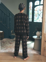Black/Neutral Check Cosy Fleece Pyjamas Set (3-16yrs) - Image 4 of 9