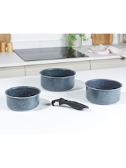 Russell Hobbs 4 Piece Blue Smart Clip Nf Stone Saucepans Set - Image 1 of 7