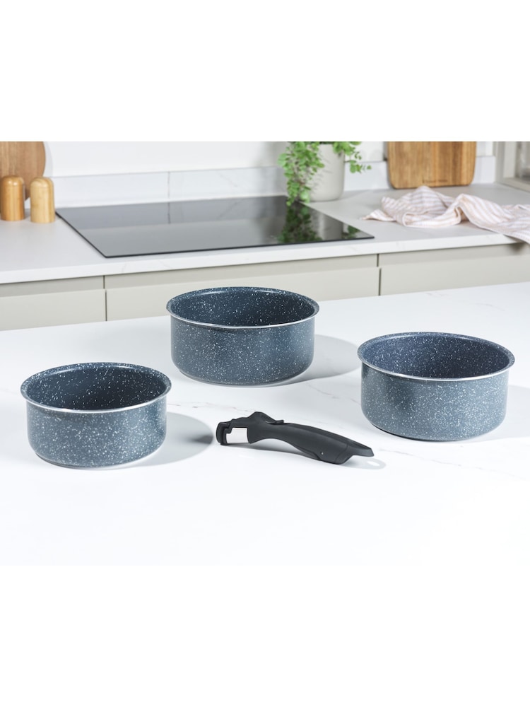 Russell Hobbs 4 Piece Blue Smart Clip Nf Stone Saucepans Set - Image 1 of 7