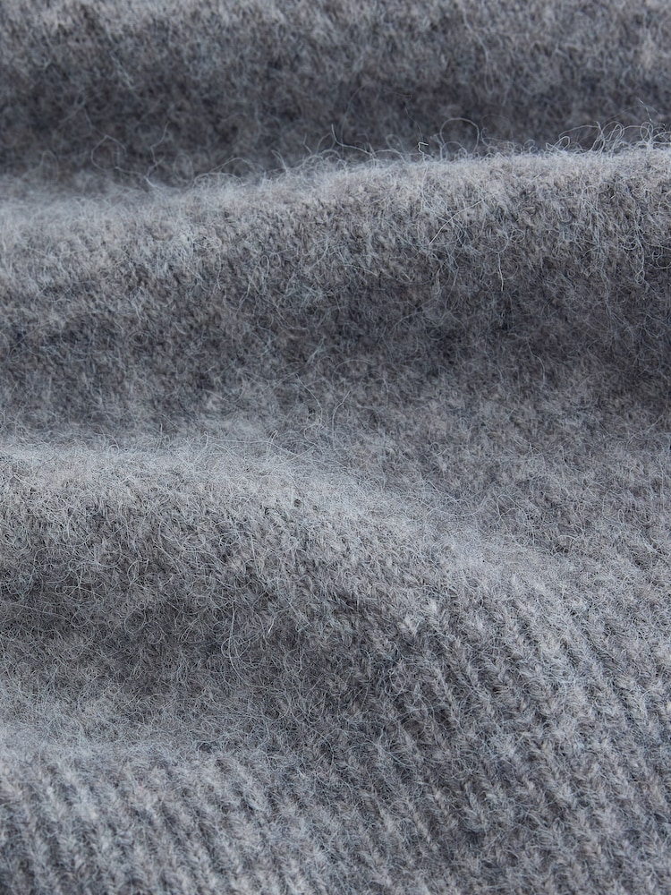 Grey Long Sleeve Standneck Knit Jumper With Wool - Image 5 of 5