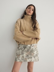 Ecru Tapestry Floral Mini Denim Skirt - Image 1 of 4