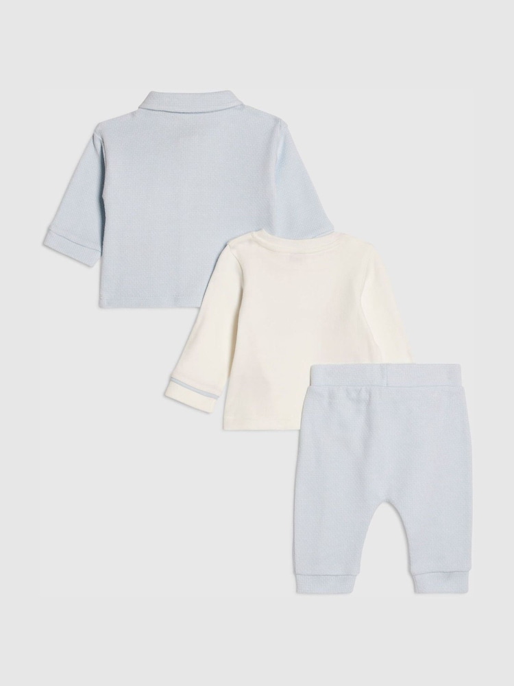 River Island Blue Jacquard Shacket & Joggers Set 3 Piece - Image 2 of 5 River Island Blue Jacquard Shacket & Joggers Set 3 Piece - Image 2 of 5