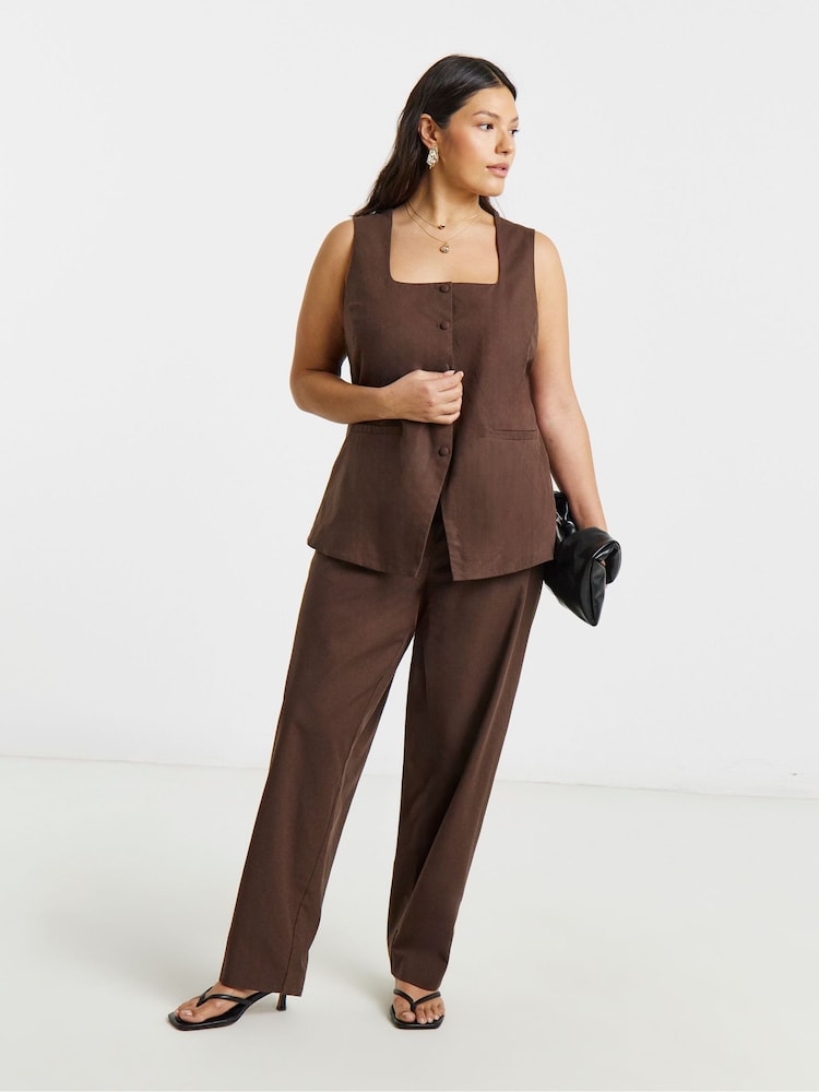 Simply Be Brown Barrel Leg Linen Trousers - Image 1 of 4