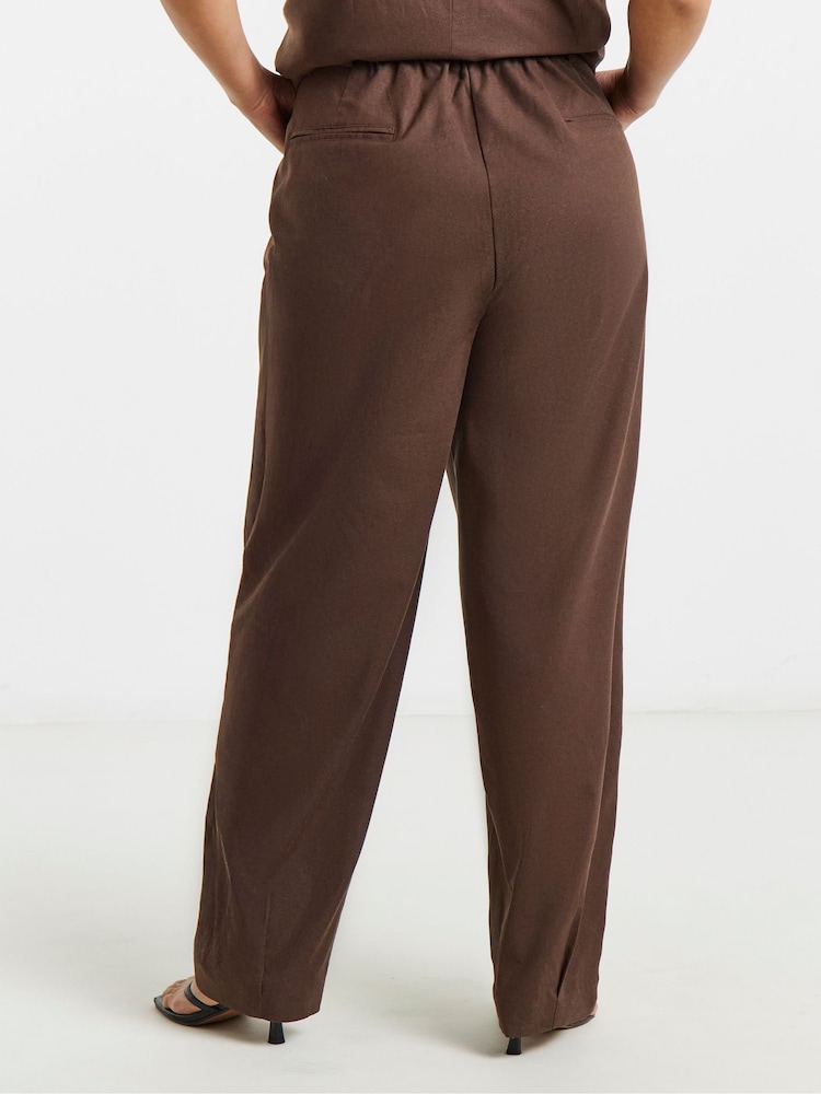 Simply Be Brown Barrel Leg Linen Trousers - Image 2 of 4