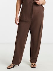 Simply Be Brown Barrel Leg Linen Trousers - Image 3 of 4