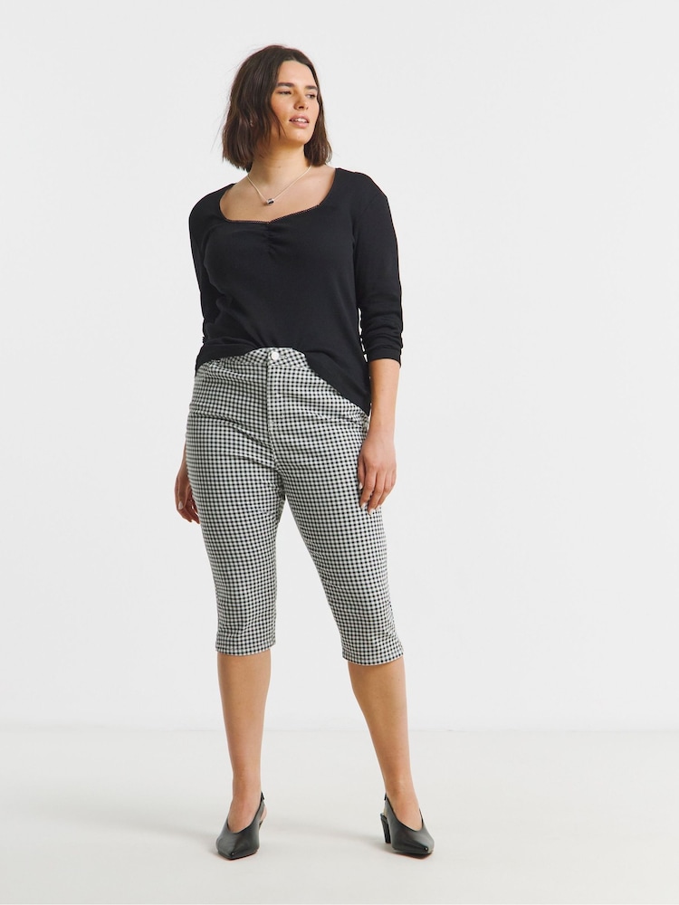 Simply Be Black Gingham Capri Jeans - Image 1 of 4