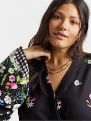 Simply Be Black Gingham Puff Sleeve Button Down Blouse - Image 3 of 4