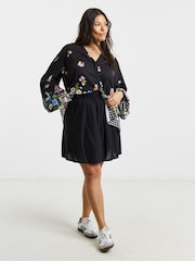 Simply Be Black Gingham Puff Sleeve Button Down Blouse - Image 4 of 4