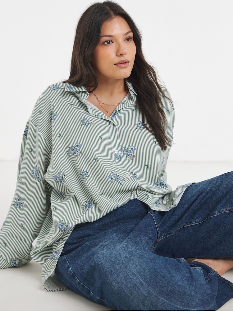 Simply Be White Puff Sleeve Button Down Linen Top - Image 1 of 4 Simply Be White Puff Sleeve Button Down Linen Top - Image 1 of 4