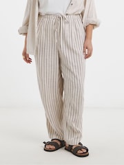 Simply Be Natural Stripe Linen Barrel Leg Trousers - Image 3 of 4