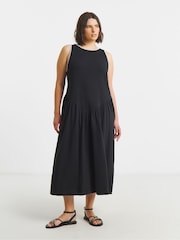 Simply Be Black Jersey Mix Midi Dress With Whipstich - Image 1 of 4