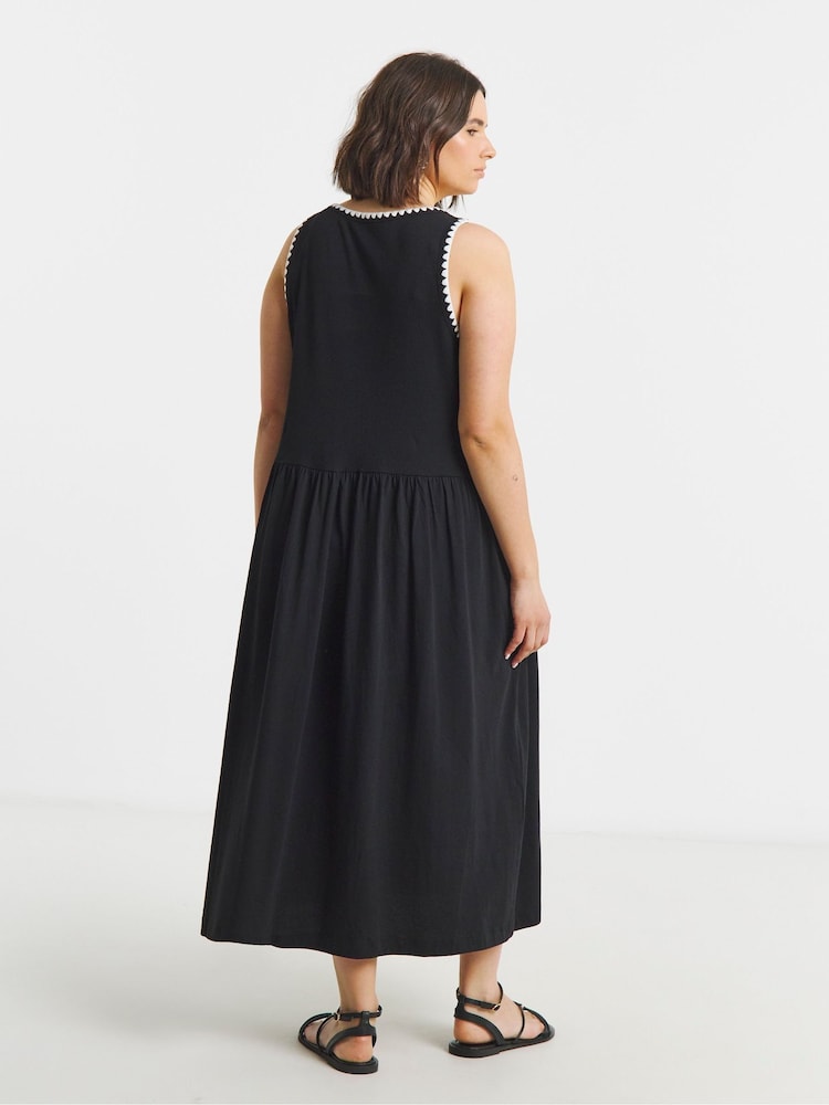 Simply Be Black Jersey Mix Midi Dress With Whipstich - Image 2 of 4