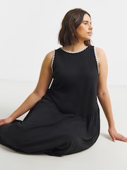 Simply Be Black Jersey Mix Midi Dress With Whipstich - Image 3 of 4