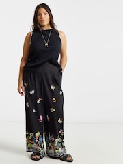 Simply Be Black Floral Fruit And Veg Print Wide Leg Trousers - Image 1 of 4