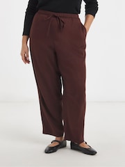Simply Be Brown Tie Waist Linen Barrel Leg Trousers - Image 3 of 4